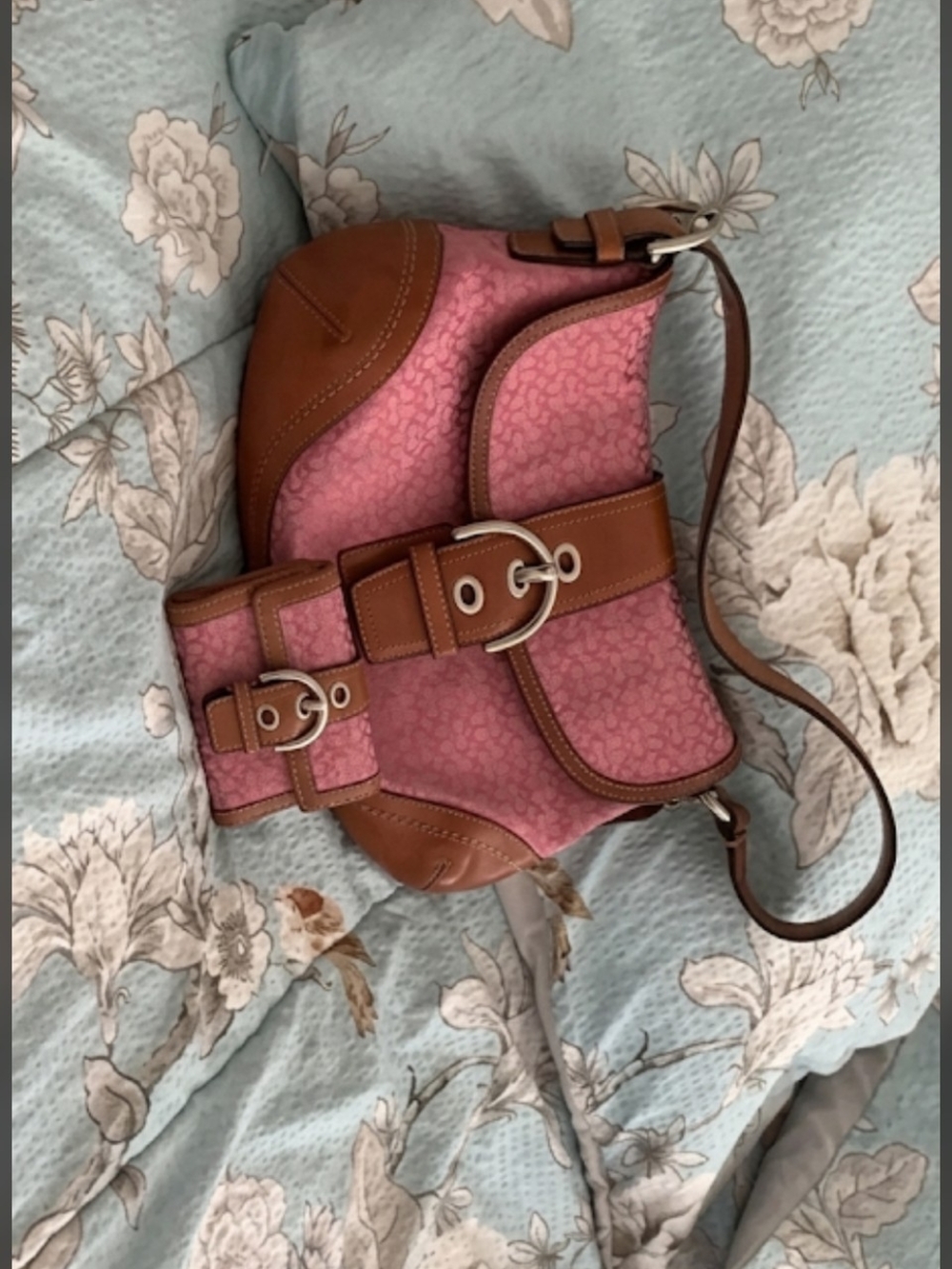 Y2k Coach Pink and Brown Signature Shoulder Bag